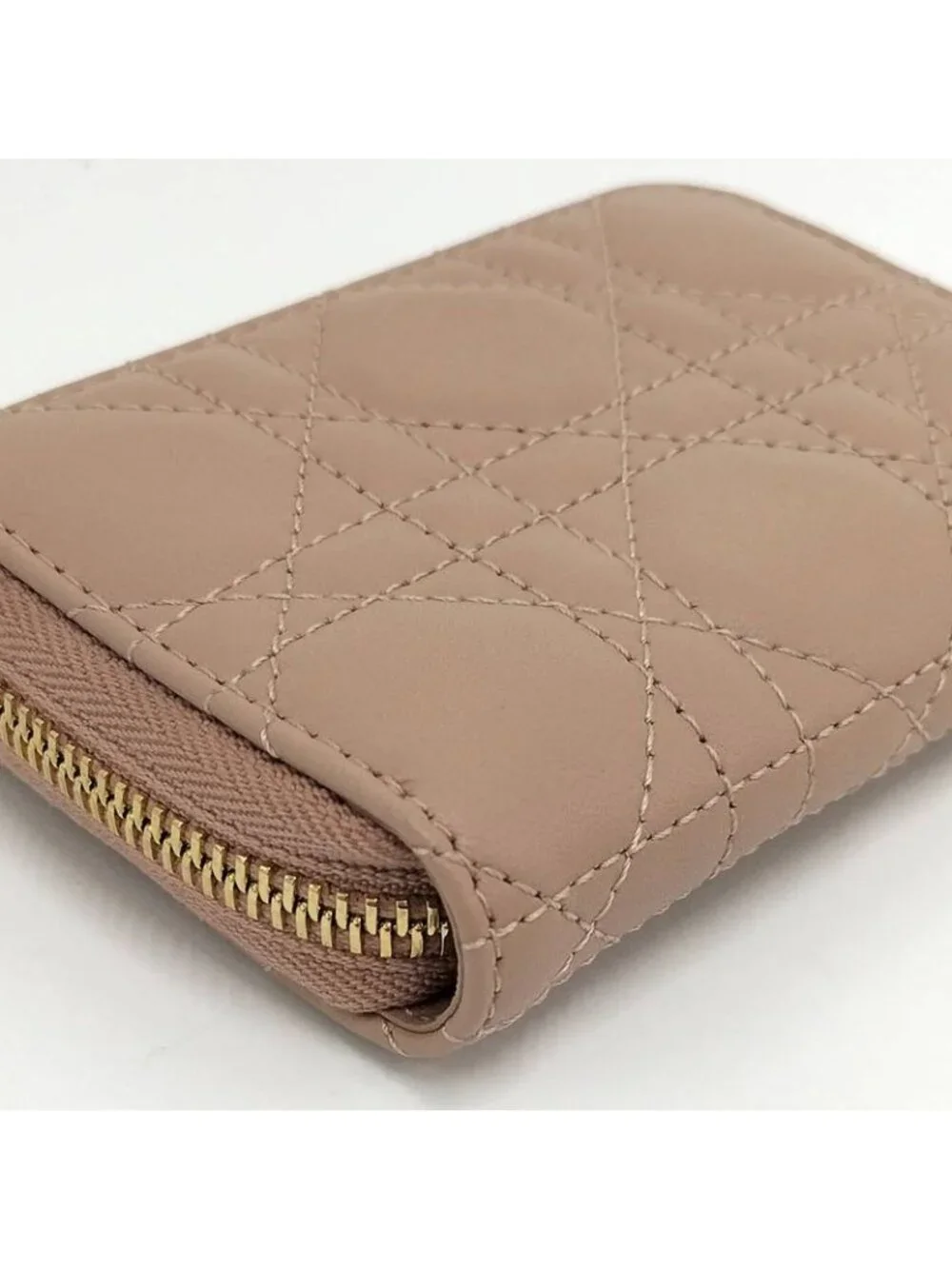 Dior Lady Mini Wallet Cannage Beige Pink